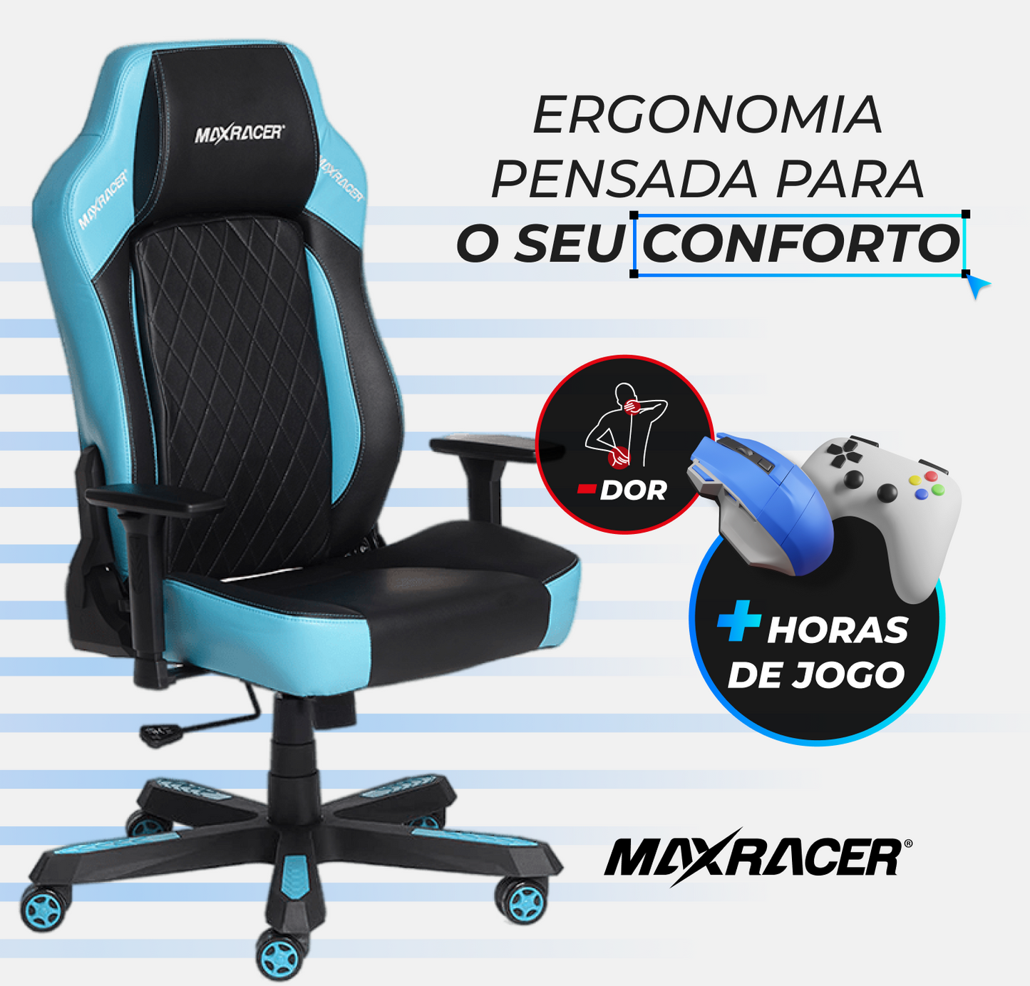 Cadeira Gamer MaxRacer Bunker Massagem SMI Regen Azul